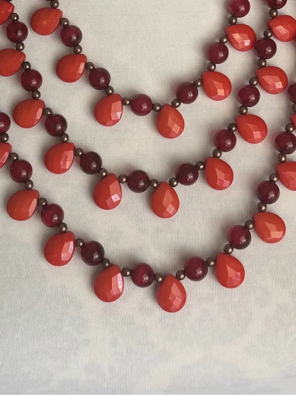 Statement Multi Strand Beaded Necklace | Coral & Burgundy Bib Necklace